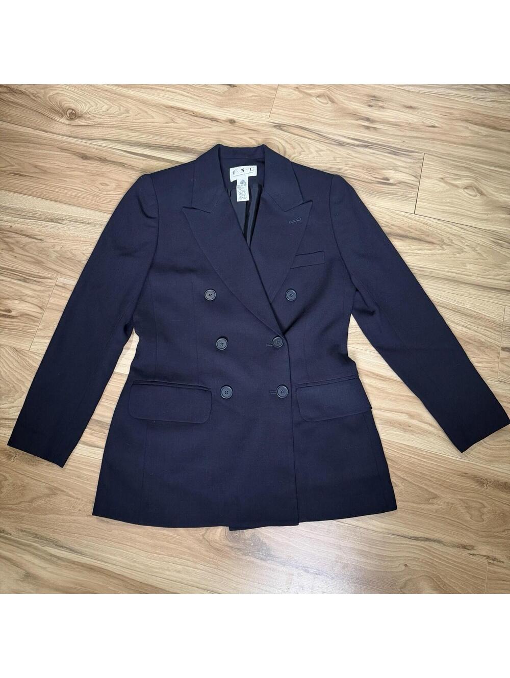 INC International Concepts Navy Wool Double Breasted Blazer Vintage Size 2